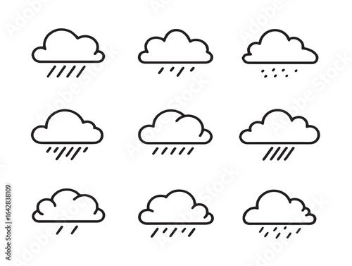 Elegant Rain Cloud Icons with Clean Contemporary Line Graphic Style