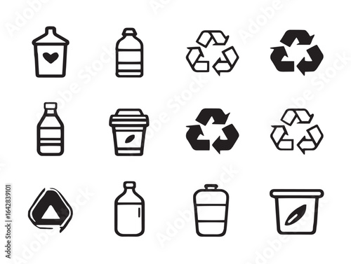 Clean Recycle Icons with Contemporary Graphic Line Design Aesthetics