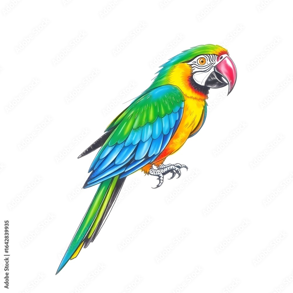 Obraz premium Chrome-Plated Macaw: Ultra-Realistic 8K Close-Up of Metallic Feathers with Reflective Cobalt Blues & Fiery Reds - Cinematic Studio Shot with Liquid Metal Texture