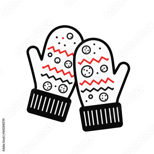 Artistic woolen mittens with cookies on minimalist background, holiday cheer