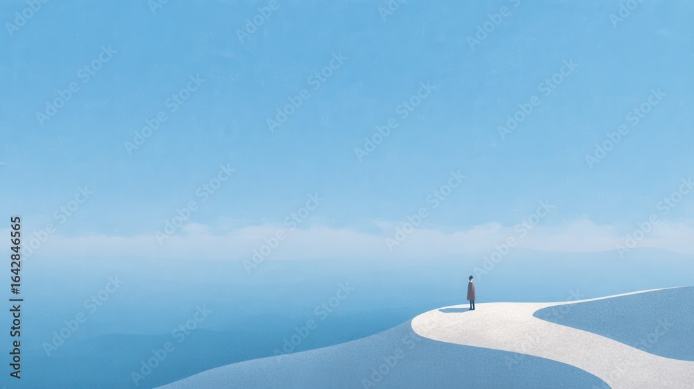 Fototapeta premium Couple holding hands while walking on sky, frozen embracing winter scenery under clear river, blue sharing intimate moment