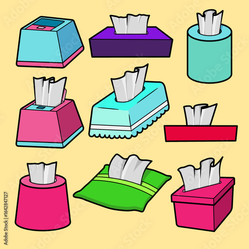 napkin set flat style with outline hygiene illustration