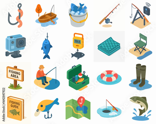 Detailed Flat Illustration Fishing Equipment and Activity Outdoor Recreation Element