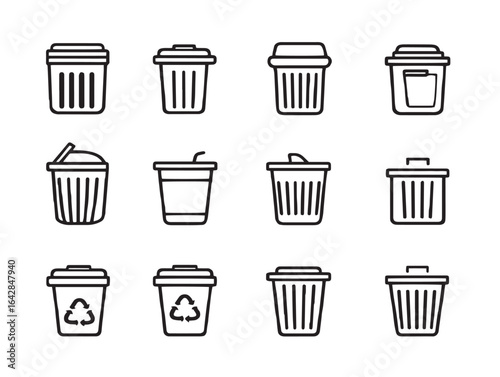 Trash delete icon set in a clean outlined vector format