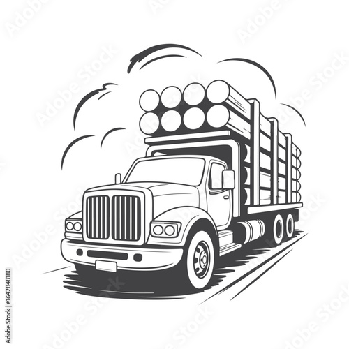Heavy truck transporting logs on road transportation heavy duty