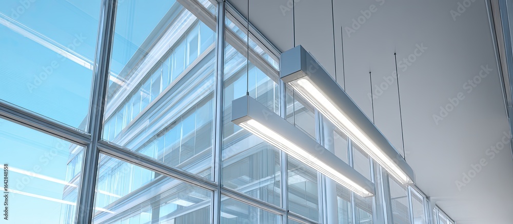 Obraz premium Modern office space with sleek linear lighting