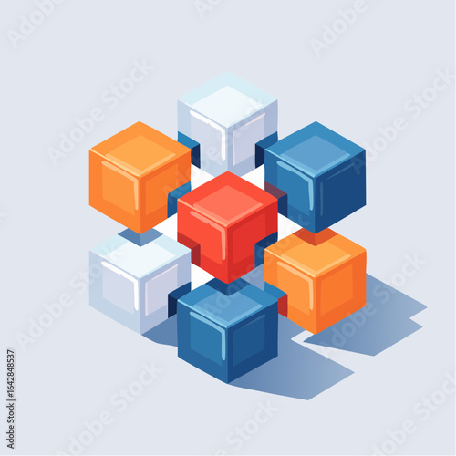 A flat vector where cubes connect in impossible, perspective-bending ways.