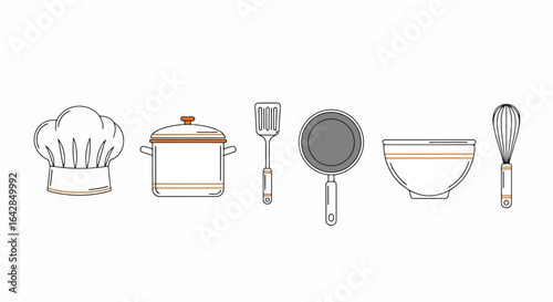 Minimalist Kitchen Utensils Illustration for Culinary Arts Education and Recipe Design, Ideal for Cooking Blogs, Recipe cards, and food-related web designs.