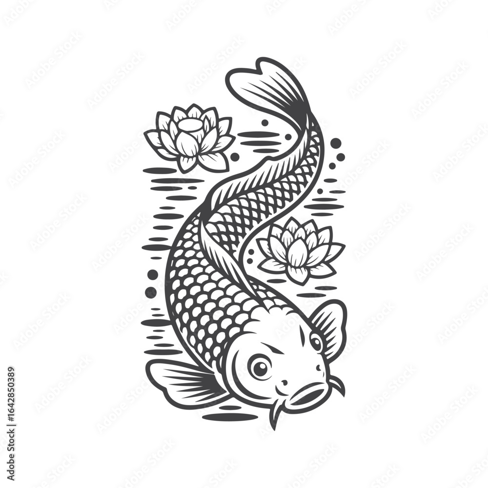 Koi fish swimming among lotus flowers carp aquatic life Koi fish swimming among lotus flowers carp aquatic life