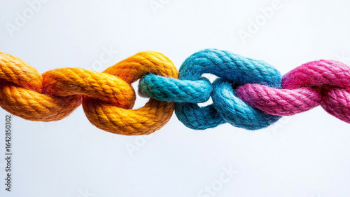 A close-up of colorful knotted ropes symbolizing unity and strength. Perfect for themes of collaboration, connection, and teamwork.