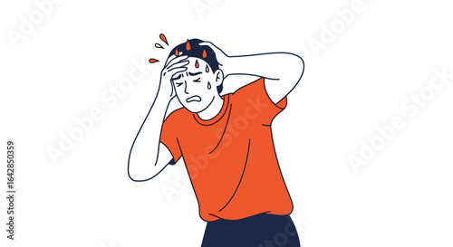 Illustration of a Stressed Man Depicting Anxiety, Panic, and Overwhelmed Emotions for Use in Mental Health Awareness Campaigns and Educational Materials