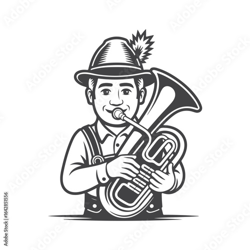Wallpaper Mural Musician playing tuba wearing traditional hat and suspenders brass instrument Torontodigital.ca