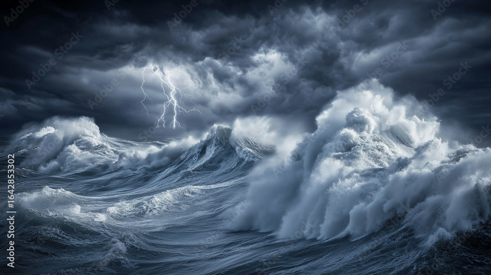 Obraz premium Huge Waves Breaking in Dark Stormy Ocean