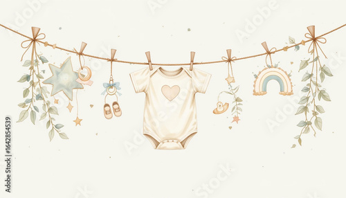 Adorable Baby Shower Watercolor Garland  Onesie  Stars  Rainbow