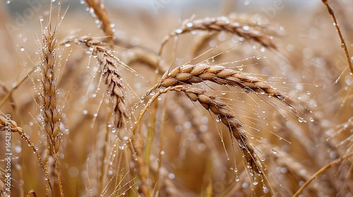 Delicate Wheat Ears Drenched in Dew