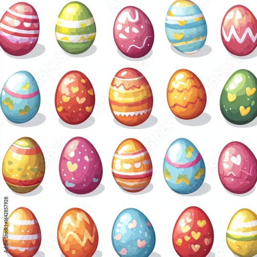 Easter eggs on a white background in a seamless repeating pattern tile, perfect for spring and holiday-themed designs, Generative AI