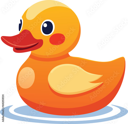 Cute Cartoon Rubber Duck with Big Eyes – yellow bath toy vector art.
