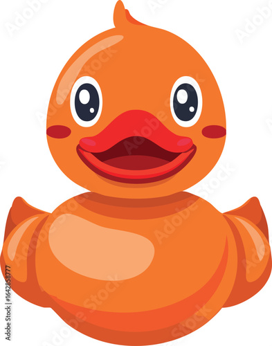 Cute Cartoon Rubber Duck with Big Eyes – yellow bath toy vector art.