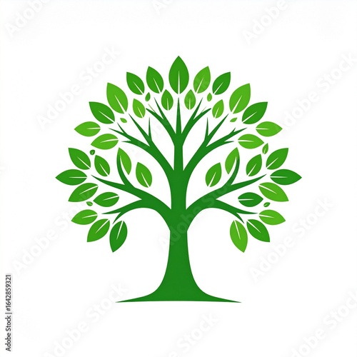 Stylized vector illustration of a green tree with a full canopy of leaves against a white background.