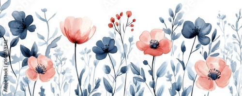 Watercolor seamless pattern featuring delicate flowers and plants, creating a soft, nature-inspired backdrop for modern designs, Generative AI
