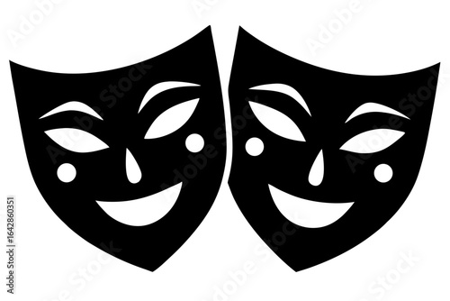 theater masks silhouette art, comedy and tragedy masks