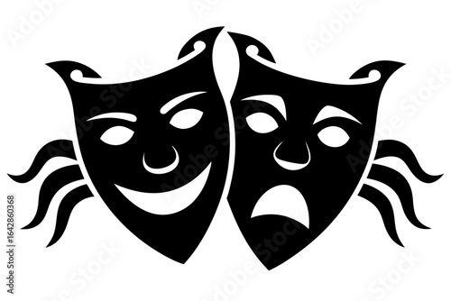 theater masks silhouette art, comedy and tragedy masks