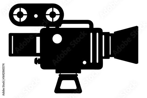 vintage movie camera silhouette, old movie camera black symbol