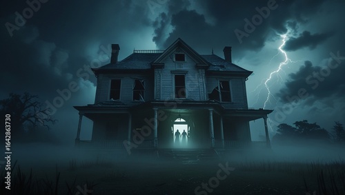 Haunted House Under Stormy Skies