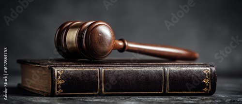 The gavel resting on a classic law book symbolizing justice and legal authority.