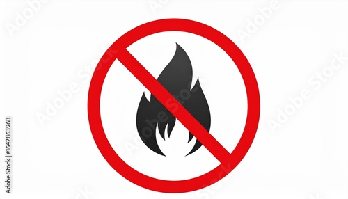 Black flame icon crossed by red circle and slash—universal “No Fire” symbol signaling prohibition of open flames for safety in flammable or hazardous zones.