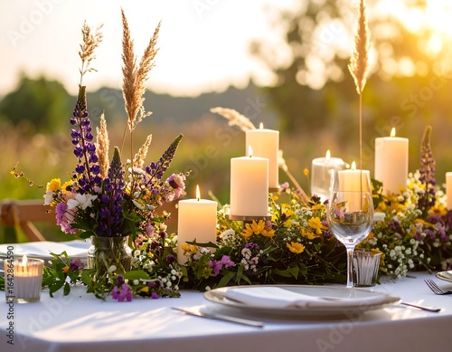 Outdoor summer garden party table setting