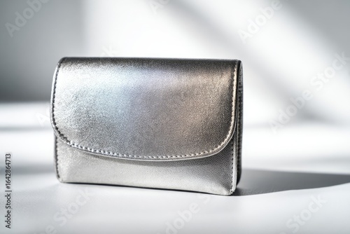 Sleek silver leather wallet on white surface