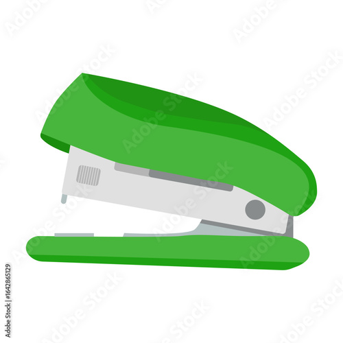 Green office stapler with modern design on white background