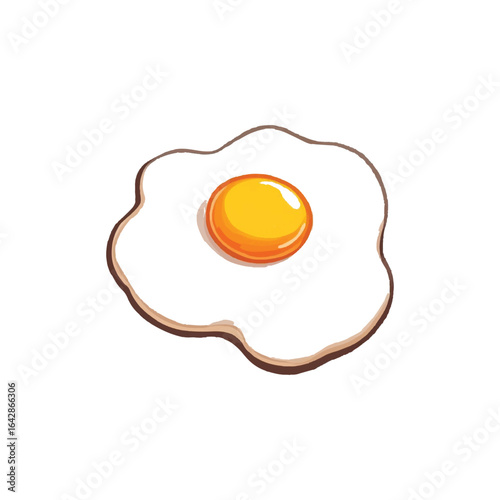 Cartoon fried egg illustration — black and white vector with browned edges and bright yolk for breakfast and food-themed designs