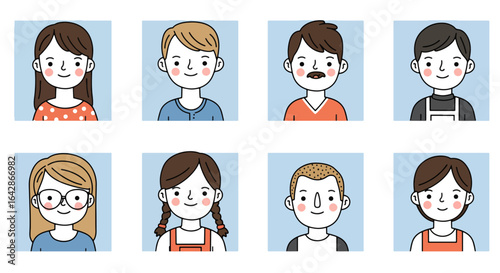 Diverse group of friendly cartoon people showcasing individuality and community spirit for positive representation and relatable character design