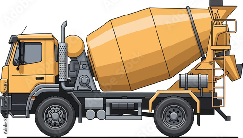 Yellow Cement Mixer Truck with Detailed Features.