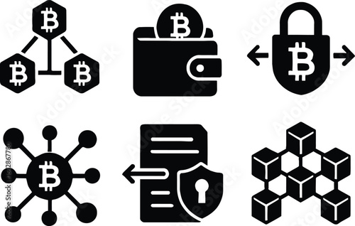  Cryptocurrency Bitcoin Blockchain Wallet Security Icons