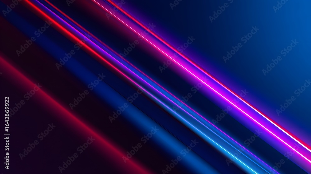 Fototapeta premium Diagonal glowing lines of vibrant neon colors against a dark background.