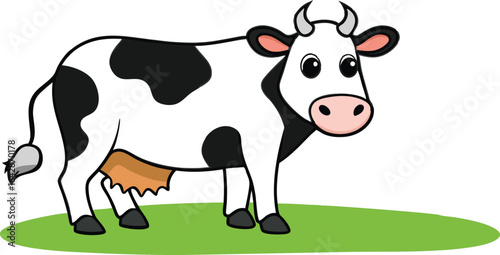 Cow eating grass vector design, Cow logo and icon design, Cow illustration vector design