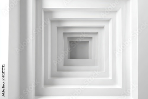 Abstract white squares receding into a tunnel