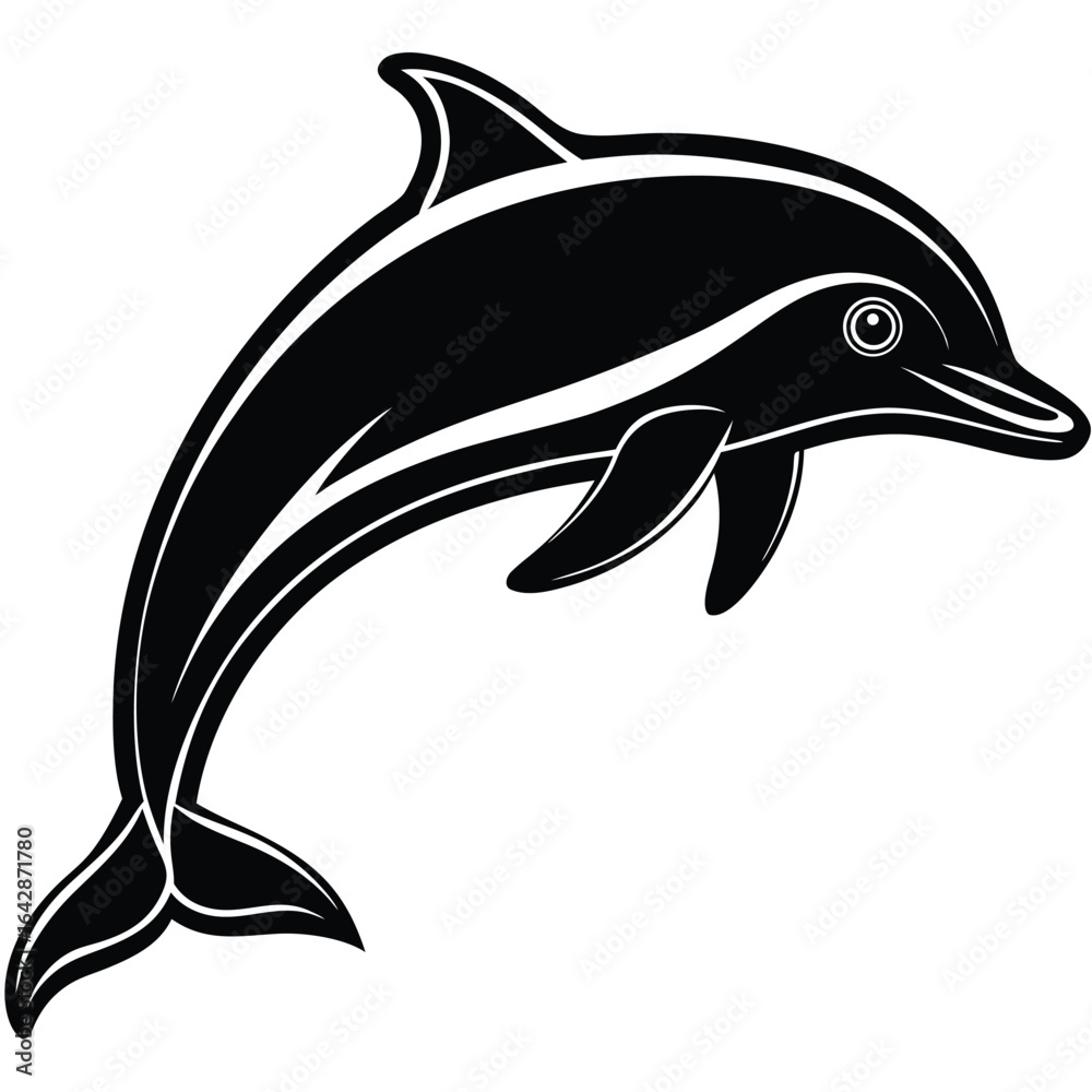 Fototapeta premium Stylized black and white illustration of a leaping dolphin