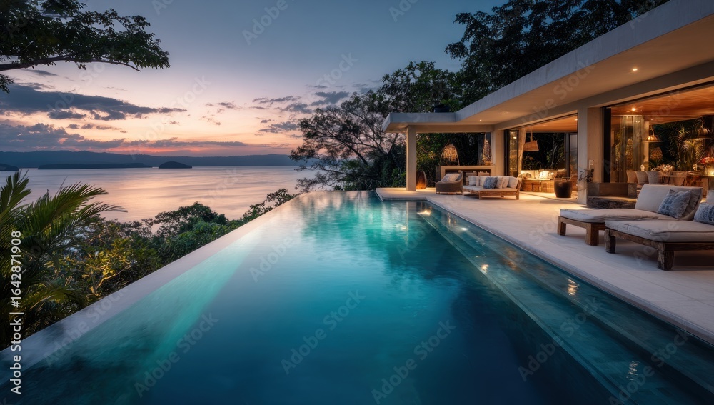 Fototapeta premium Luxurious infinity pool overlooking a serene vista