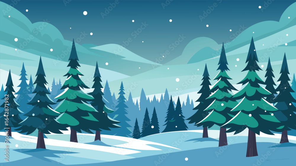 Obraz premium Falling Snowflakes Pine Forest Vector.