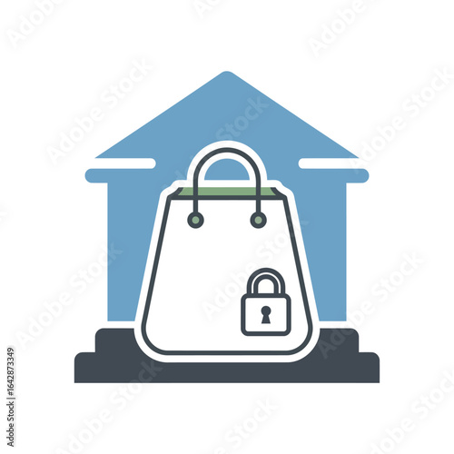 A trustworthy e-commerce icon. Fusing a storefront, shopping bag, and padlock, it symbolizes secure online transactions and reliable digital retail