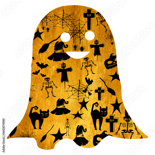 Halloween clipart spooky illustrations of pumpkins, ghosts, bats, witches, haunted house, skeletons, creepy decorations, vector design, scary cartoon elements for autumn holiday party clipping mask