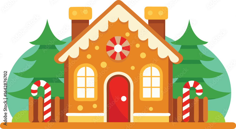 Fototapeta premium Icing decorated gingerbread house vector.
