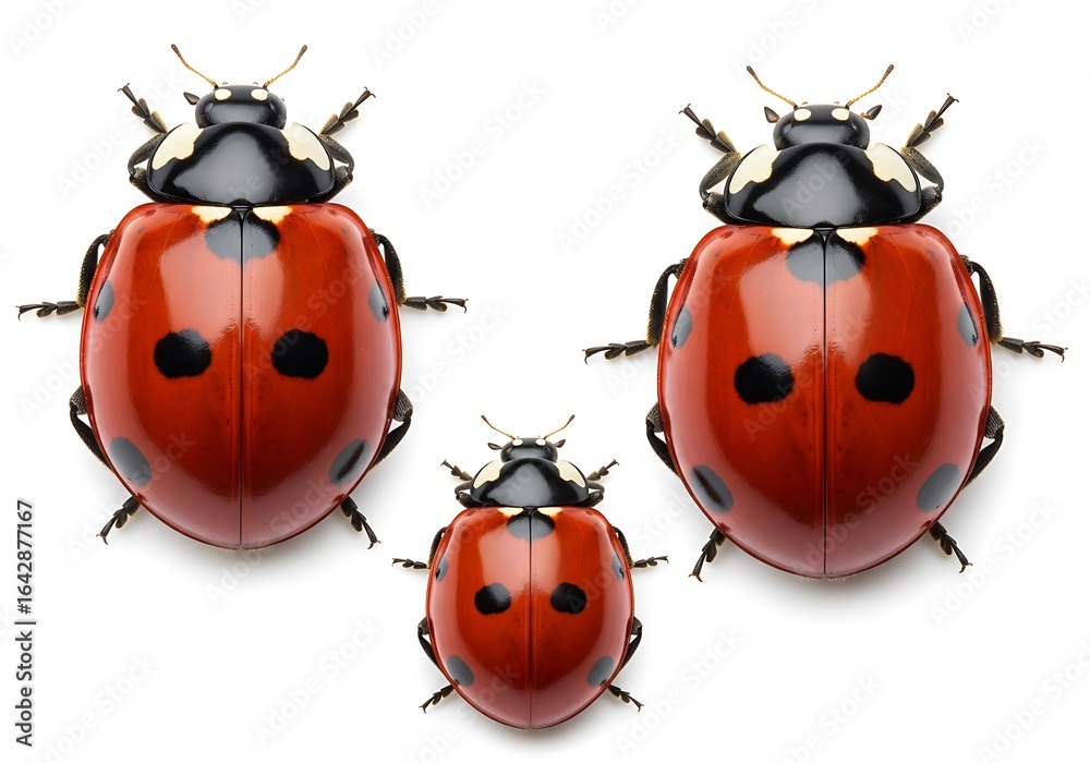 Obraz premium Three ladybugs isolated on white background