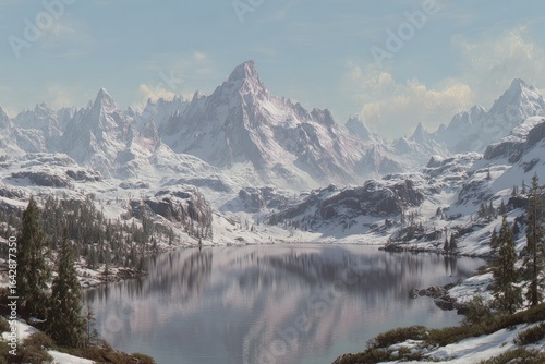 Wallpaper Mural Snowy mountain range reflecting in a calm lake Torontodigital.ca