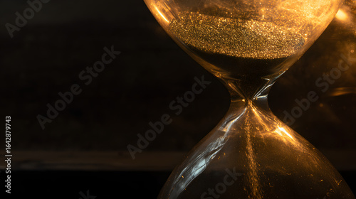 An overflowing hourglass with golden moments above and dark shadows below, representing procrastination and time.