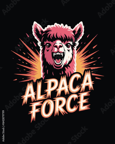 Alpaca Force T-shirt Design, Aggressive and Powerful Alpaca Graphic Vector 
